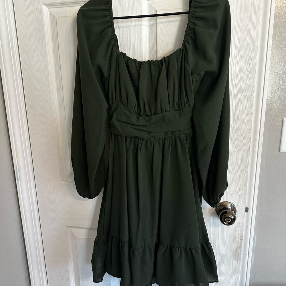 SHEIN Dark Green Long Sleeve Dress